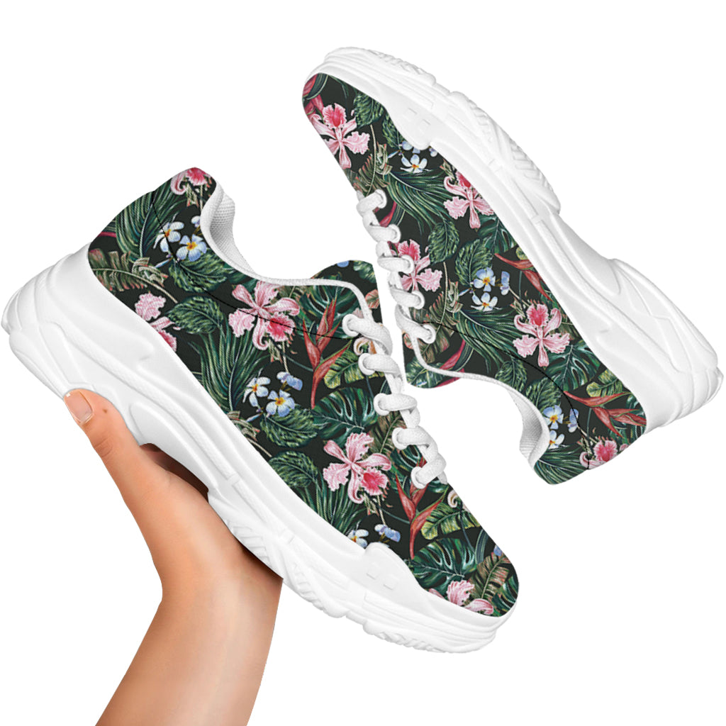 Vintage Tropical Exotic Hawaiian Print White Chunky Shoes