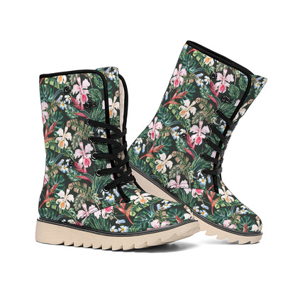 Vintage Tropical Exotic Hawaiian Print Winter Boots