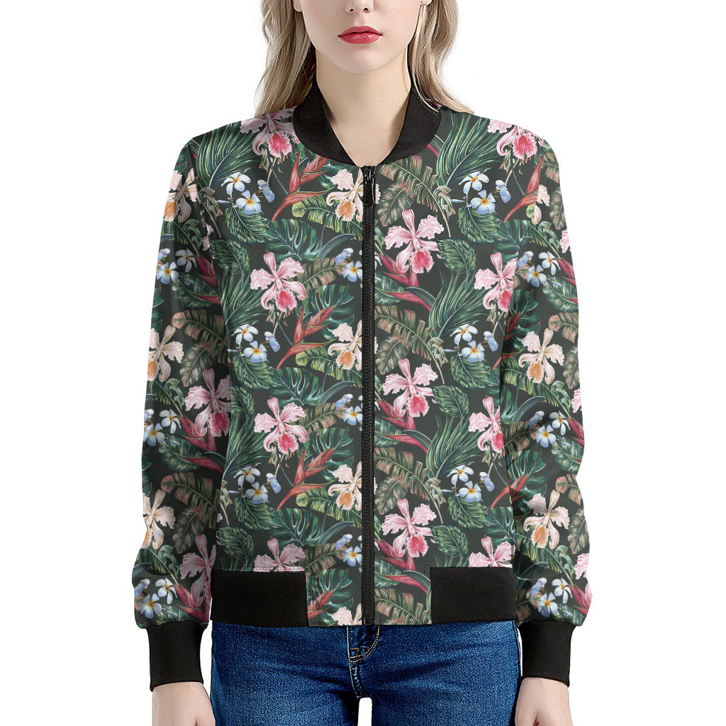 Vintage Tropical Exotic Hawaiian Print Women's Bomber Jacket