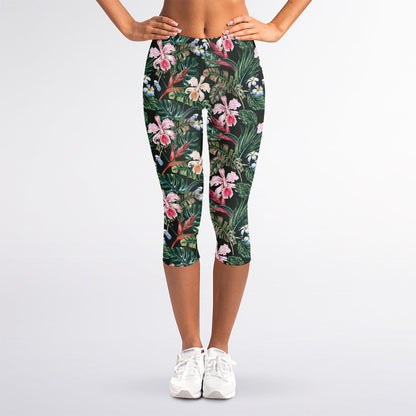 Vintage Tropical Exotic Hawaiian Print Women's Capri Leggings