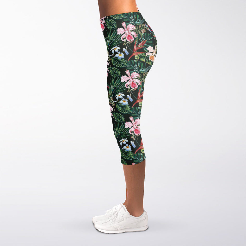 Vintage Tropical Exotic Hawaiian Print Women's Capri Leggings