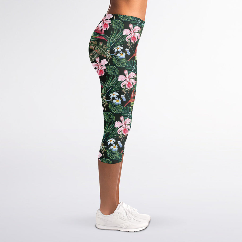 Vintage Tropical Exotic Hawaiian Print Women's Capri Leggings