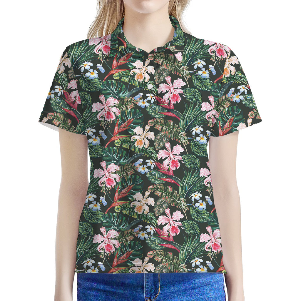 Vintage Tropical Exotic Hawaiian Print Women's Polo Shirt