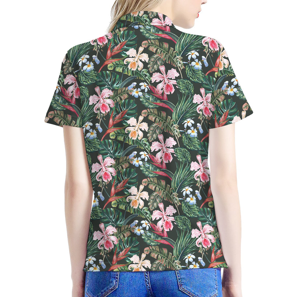 Vintage Tropical Exotic Hawaiian Print Women's Polo Shirt