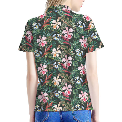 Vintage Tropical Exotic Hawaiian Print Women's Polo Shirt