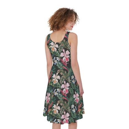 Vintage Tropical Exotic Hawaiian Print Women's Sleeveless Dress