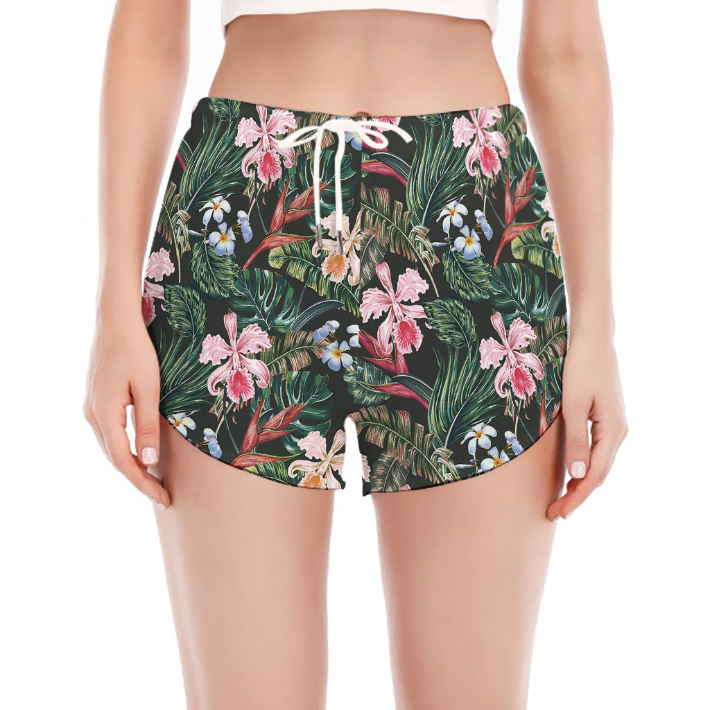 Vintage Tropical Exotic Hawaiian Print Women's Split Running Shorts
