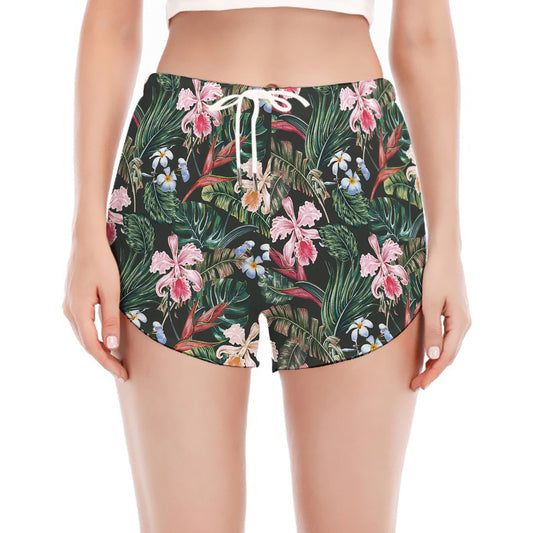 Vintage Tropical Exotic Hawaiian Print Women's Split Running Shorts