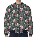 Vintage Tropical Exotic Hawaiian Print Zip Sleeve Bomber Jacket