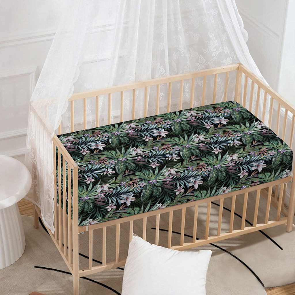 Vintage Tropical Floral Print Baby Crib Sheet