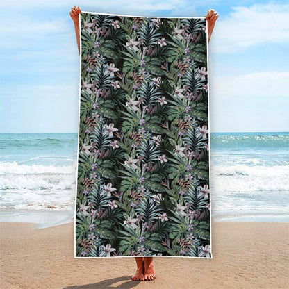 Vintage Tropical Floral Print Beach Towel