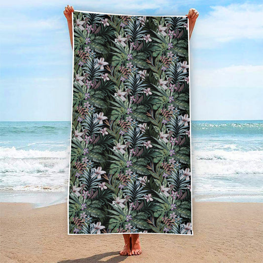 Vintage Tropical Floral Print Beach Towel