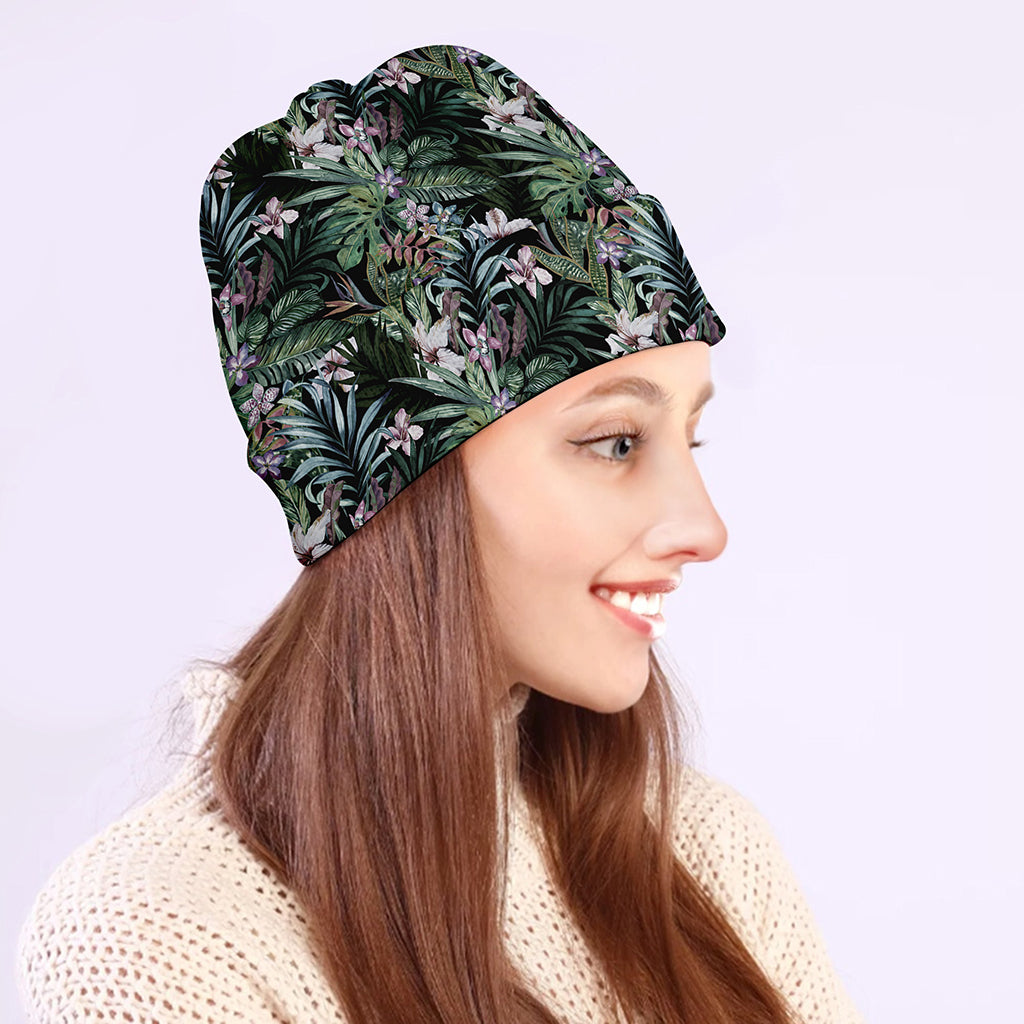 Vintage Tropical Floral Print Beanie