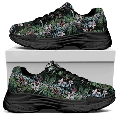 Vintage Tropical Floral Print Black Chunky Shoes