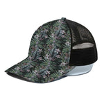 Vintage Tropical Floral Print Black Mesh Trucker Cap