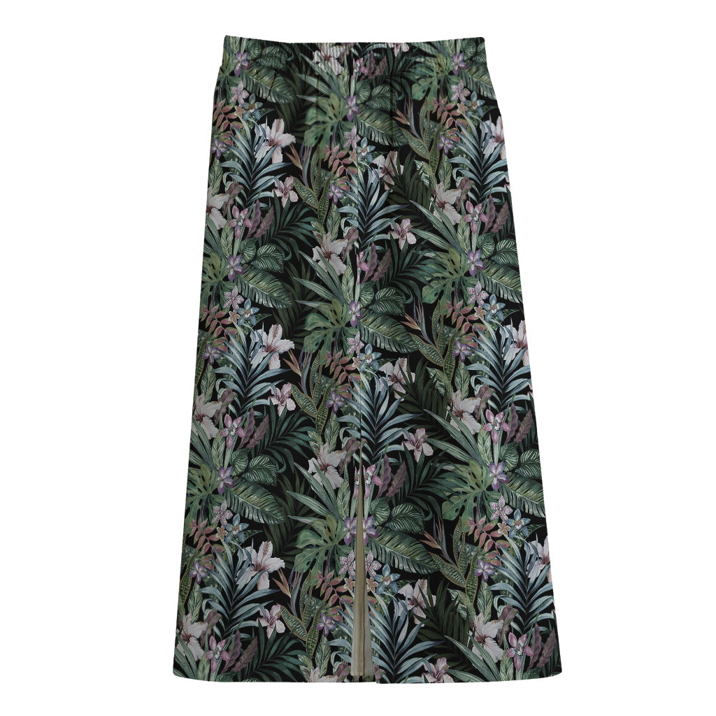 Vintage Tropical Floral Print Cotton Front Slit Maxi Skirt