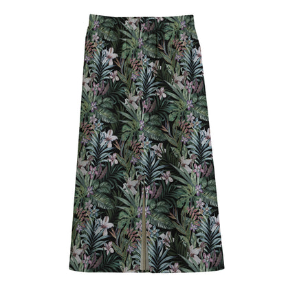 Vintage Tropical Floral Print Cotton Front Slit Maxi Skirt
