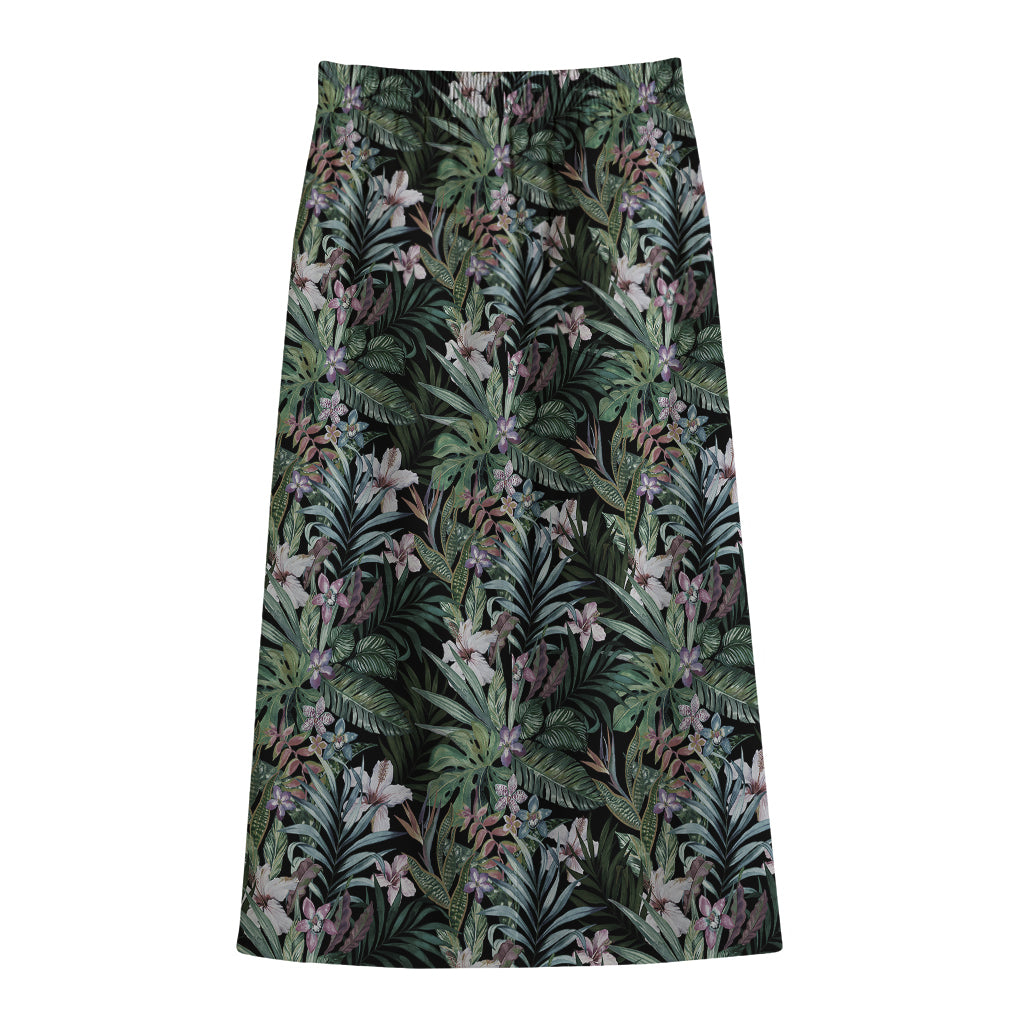Vintage Tropical Floral Print Cotton Front Slit Maxi Skirt