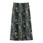 Vintage Tropical Floral Print Cotton Front Slit Maxi Skirt