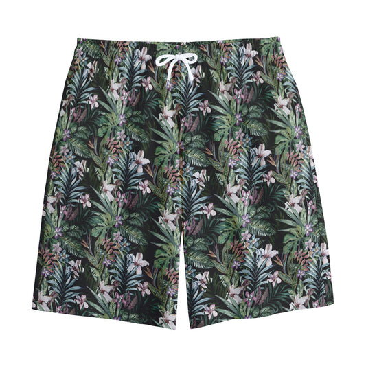 Vintage Tropical Floral Print Cotton Shorts