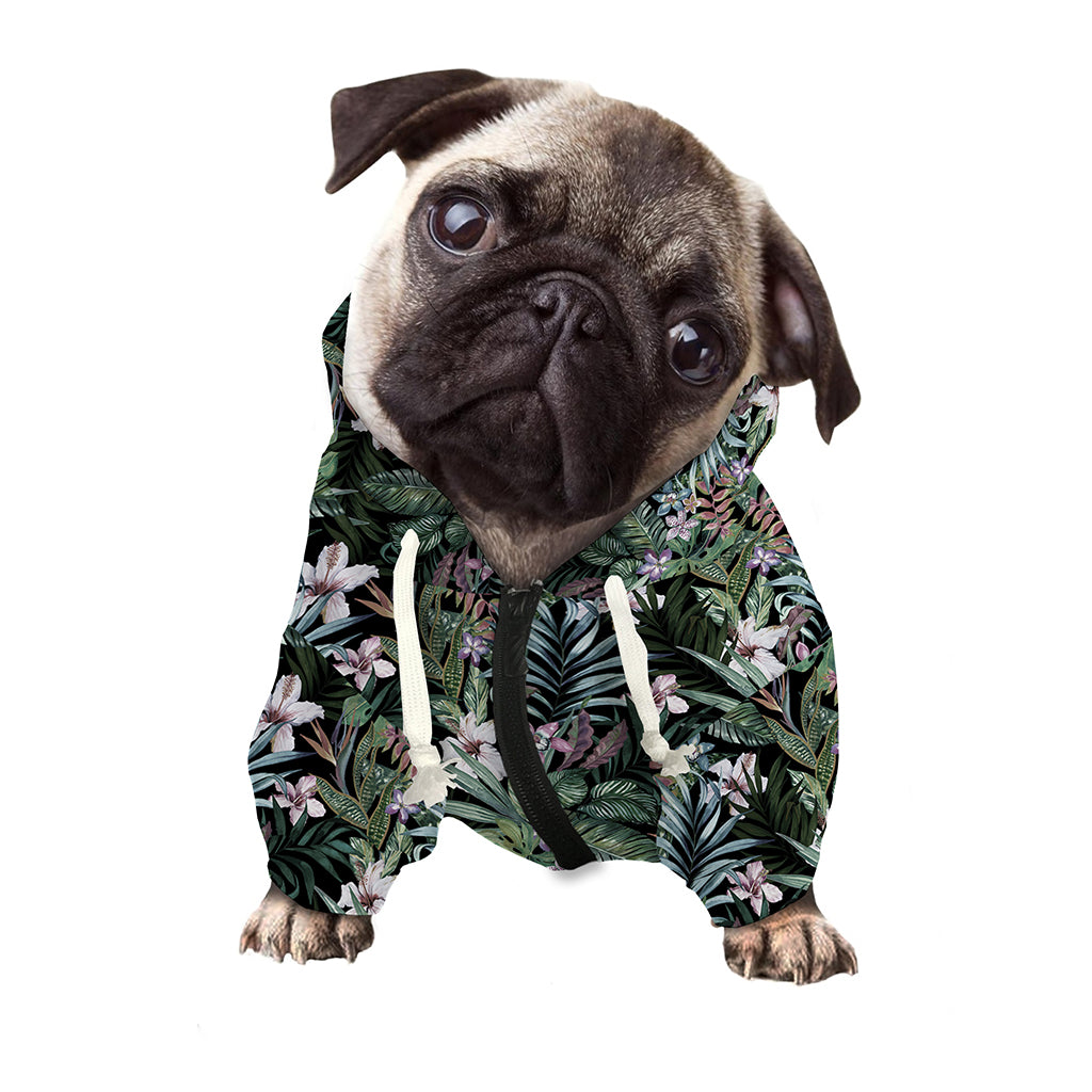 Vintage Tropical Floral Print Dog Zip Up Hoodie