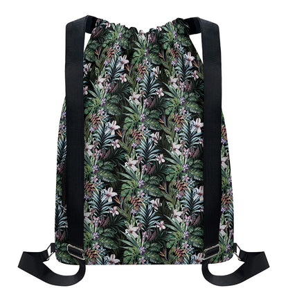 Vintage Tropical Floral Print Drawstring Backpack
