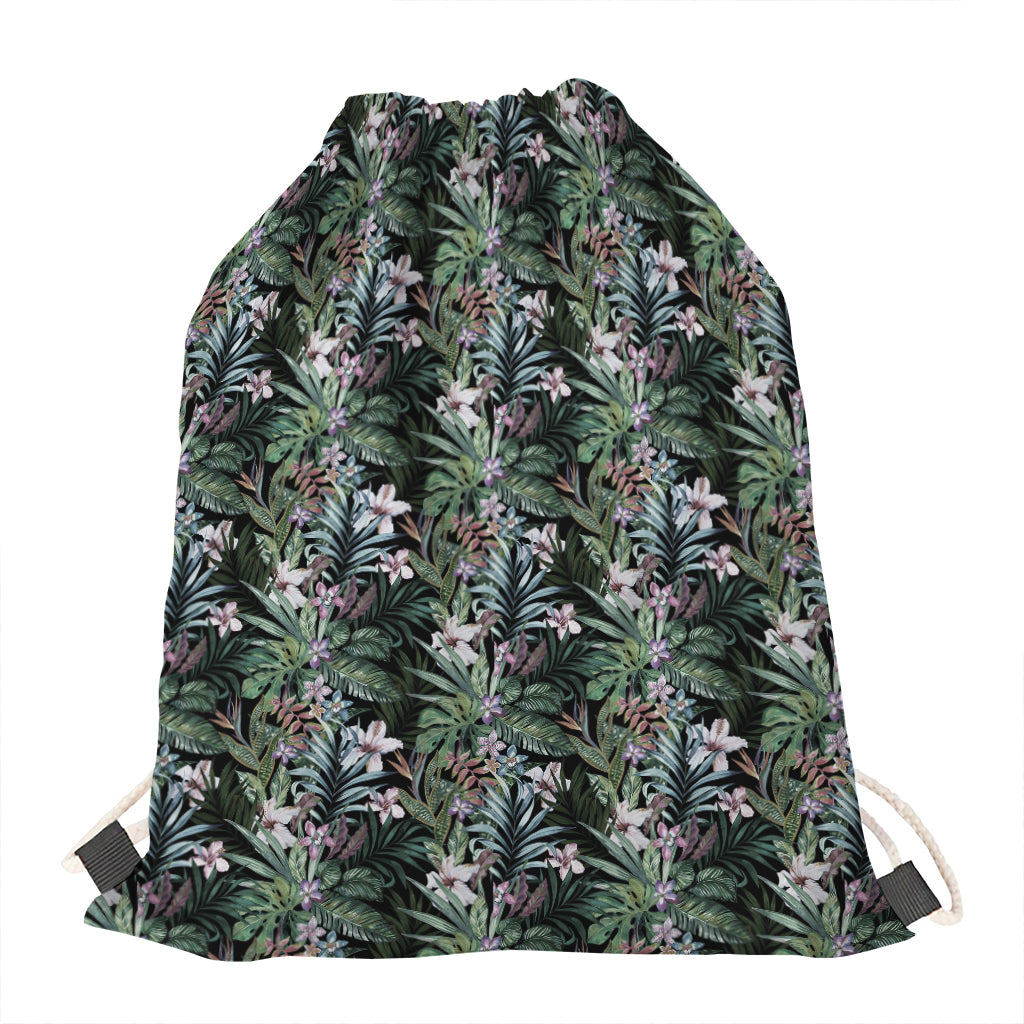 Vintage Tropical Floral Print Drawstring Bag