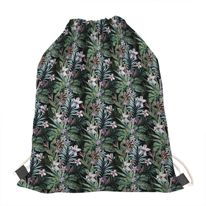 Vintage Tropical Floral Print Drawstring Bag