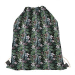 Vintage Tropical Floral Print Drawstring Bag