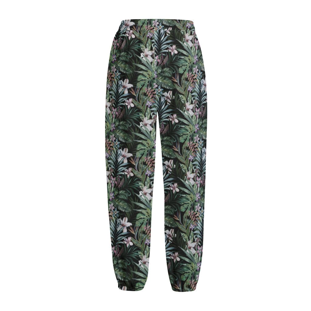 Vintage Tropical Floral Print Fleece Lined Knit Pants