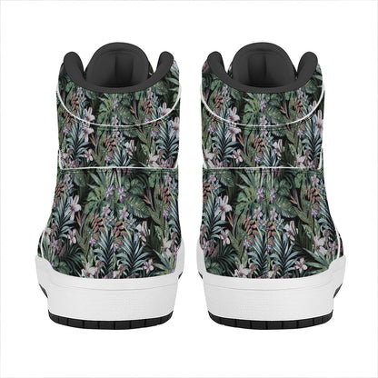 Vintage Tropical Floral Print High Top Leather Sneakers