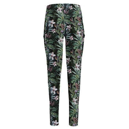 Vintage Tropical Floral Print High-Waisted Pocket Leggings