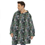Vintage Tropical Floral Print Hoodie Blanket