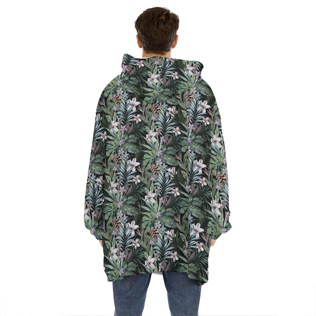 Vintage Tropical Floral Print Hoodie Blanket