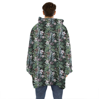 Vintage Tropical Floral Print Hoodie Blanket