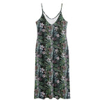 Vintage Tropical Floral Print Jersey Midi Cami Dress