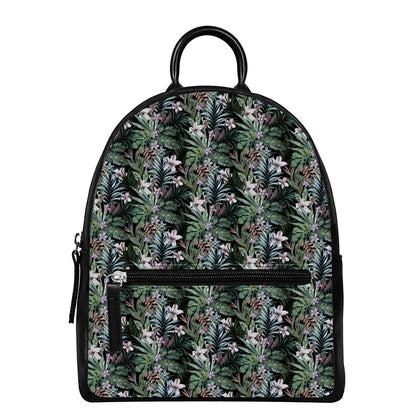 Vintage Tropical Floral Print Leather Backpack