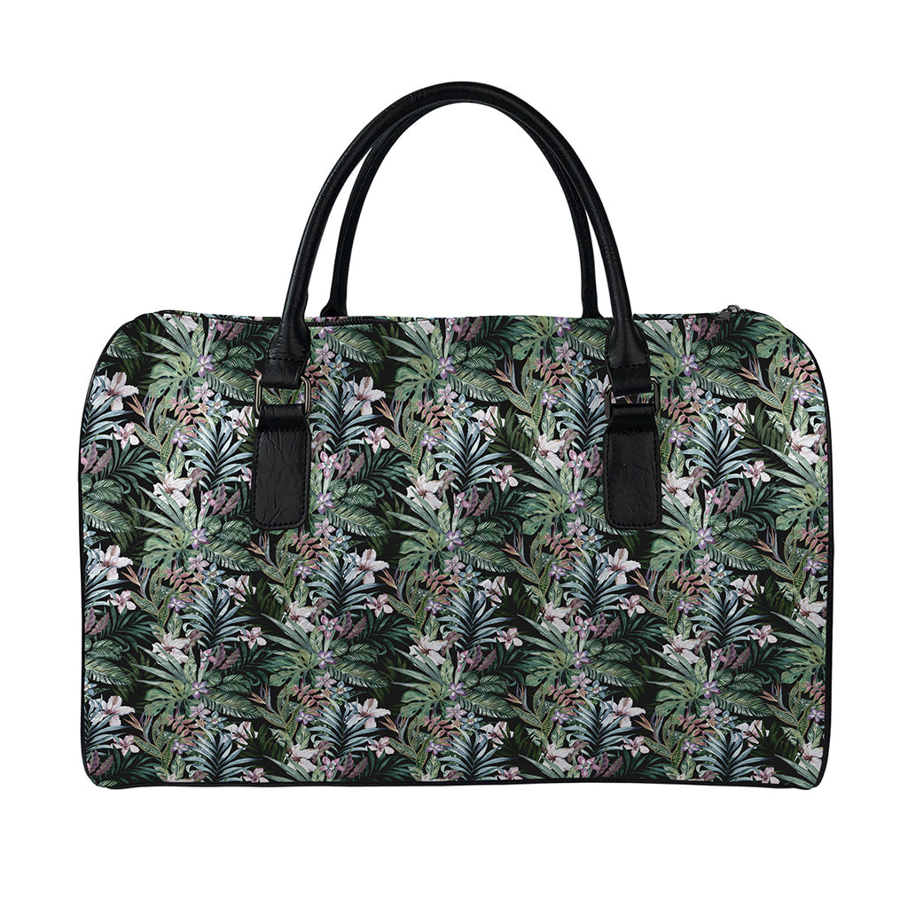 Vintage Tropical Floral Print Leather Duffle Bag