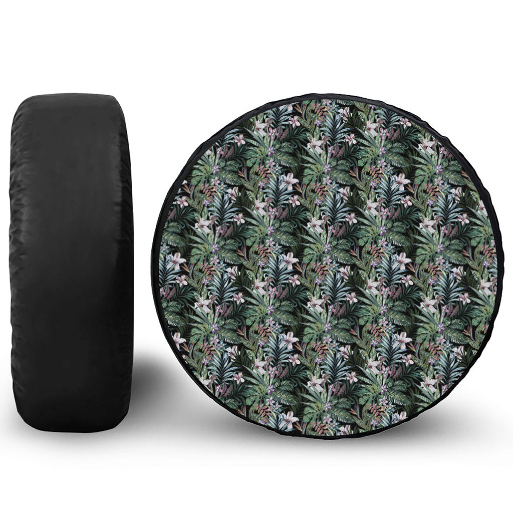 Vintage Tropical Floral Print Leather Spare Tire Cover