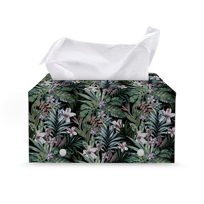 Vintage Tropical Floral Print Leather Tissue Box Cover