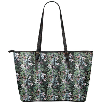 Vintage Tropical Floral Print Leather Tote Bag