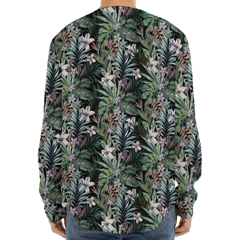 Vintage Tropical Floral Print Long Sleeve Baseball Jersey