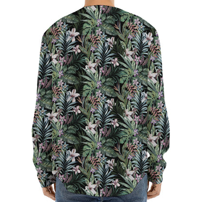 Vintage Tropical Floral Print Long Sleeve Baseball Jersey