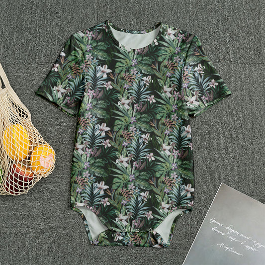 Vintage Tropical Floral Print Men's Bodysuit