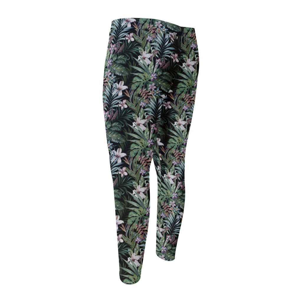 Vintage Tropical Floral Print Men's Compression Pants