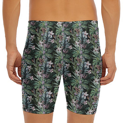 Vintage Tropical Floral Print Men's Long Boxer Briefs