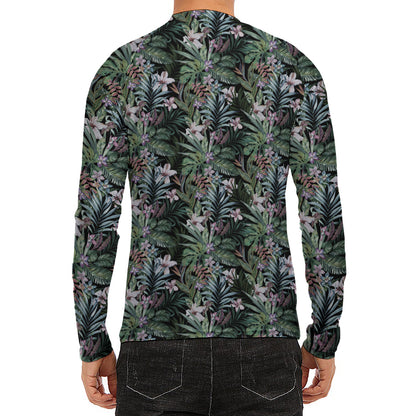 Vintage Tropical Floral Print Men's Long Sleeve Rash Guard