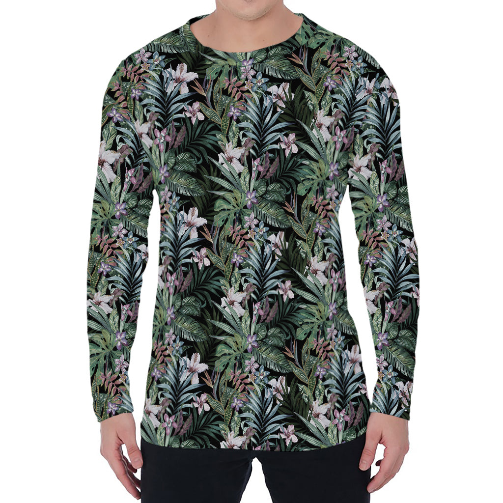 Vintage Tropical Floral Print Men's Long Sleeve T-Shirt