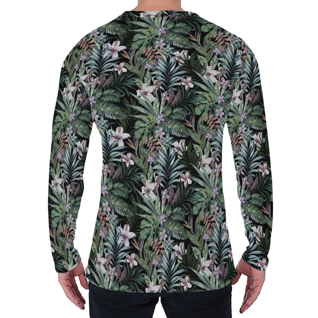 Vintage Tropical Floral Print Men's Long Sleeve T-Shirt