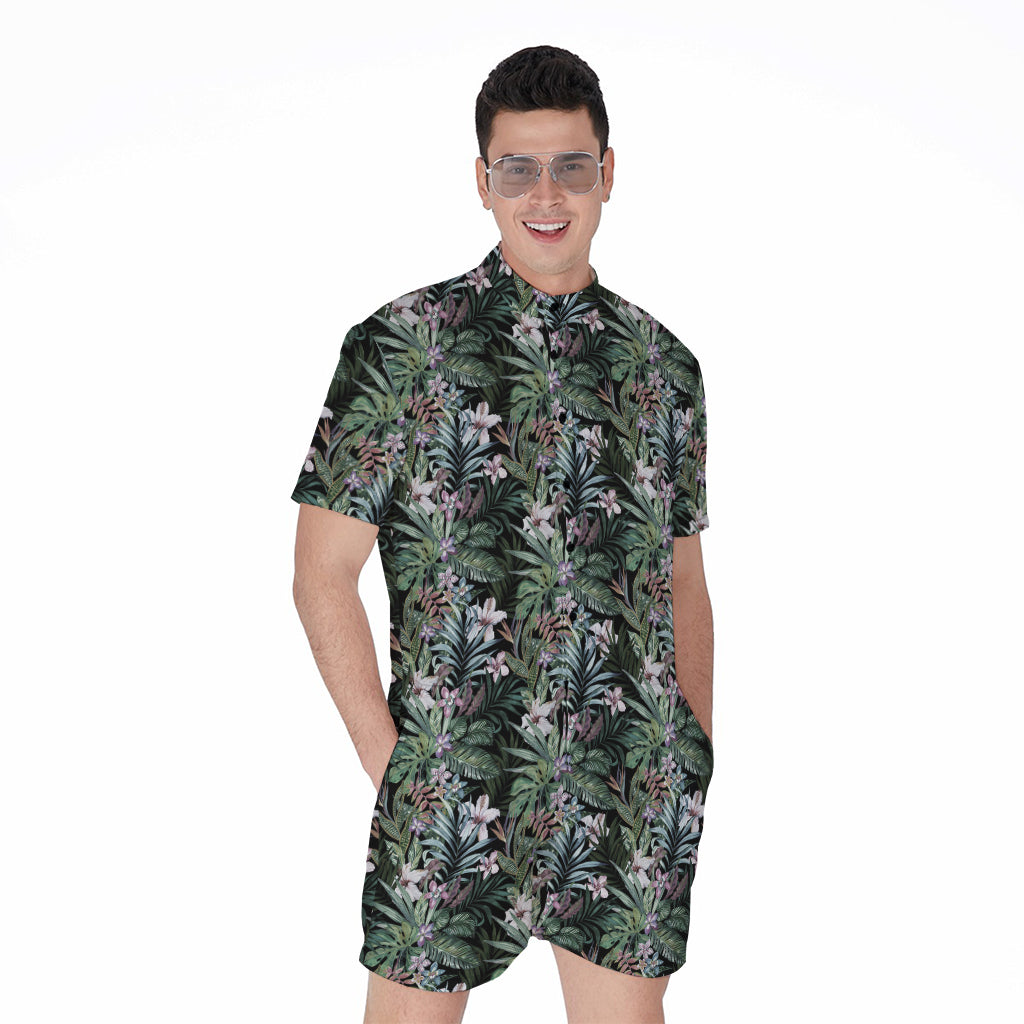Vintage Tropical Floral Print Men's Rompers
